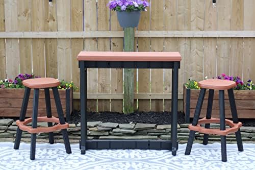 Single Bar Set Includes 2 Barstools Redwood Top & Black Base Ideal for Patio Hot Tub Area Backyard Durable WeatherResistant Design Easy Nohardware Assembly Proudly Made in USA