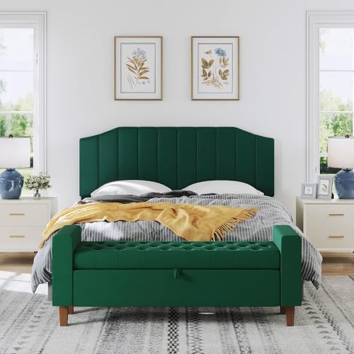 Furpopup Velvet King Size Headboard Only, Wall and Bed Frame Mount, Jade Green
