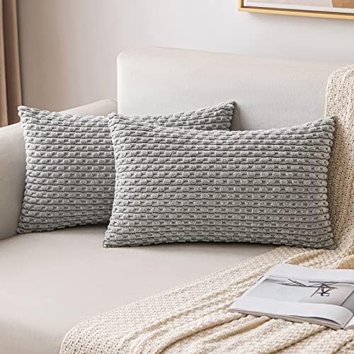 MIULEE Lumbar Decorative Throw Pillow Covers 12x20 Light Grey Corduroy
