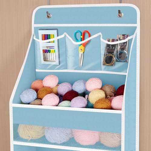 Univivi Fabric Over Door Hanging Organizer for Baby Nursery, Blue, 6-Shelf