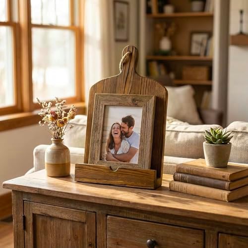 MyGift Cookbook Stand Recipe Book Holder Brown Wood Cutting Board Design