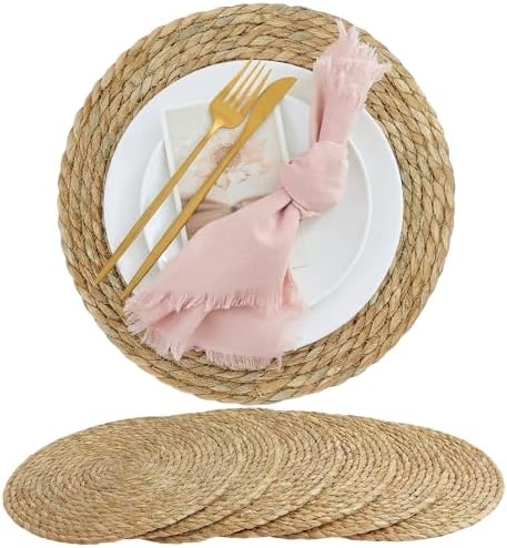 Round Woven Placemats 6PCS 13in Rattan Charger Wicker Boho Place mat