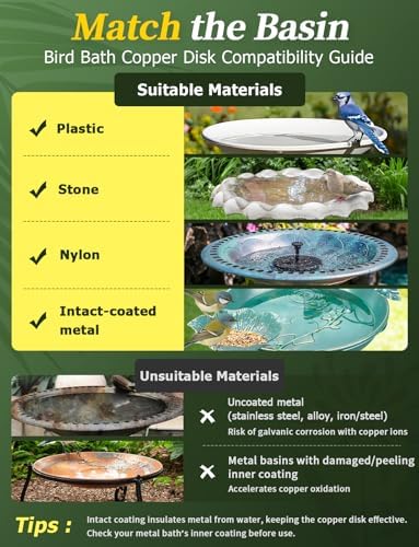 Mellbree 2-Pack Bird Bath Copper Disc, 0.6mm Flower-Style Reinforced 99.99% Pure Copper Disk for Physical Safe Clean Water, Universal Compatible with Outdoor Birdbaths, Bowl (Flower)