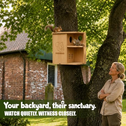 Large Squirrel Nesting Box Outdoor – Solid Pine Wood Squirrel House