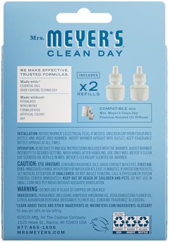 MRS. MEYER'S CLEAN DAY Premium Scented Oil, Rain Water, 2 Refills