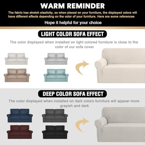 PrinceDeco Stretch Loveseat Sofa Cover Slipcover Couch Cover for 2 Cushion Sofa Washable Sofa Cover for Pets Friendly Furniture Protector Covers with Non Slip Bottom(Loveseat, Ivory)