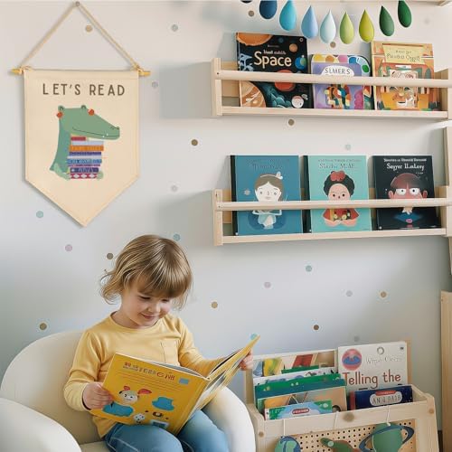 Let's Read-Cute Crocodile Wall Decor Gift for Baby Boys Girls Kids-Canvas Hanging Flag Pennant Banner Wall Decor Gift for Classroom Nursery Homeschool Baby Room Playroom Reading Room Bedroom