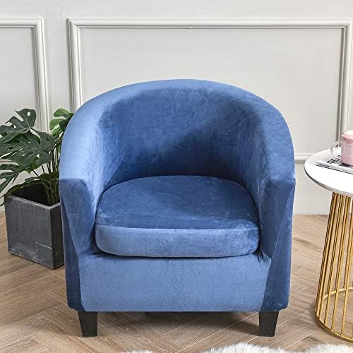 MIFXIN 2 Pieces Velvet Tub Chair Covers with Cushion Cover Stretch Soft Removable Tub Chair Slipcovers Armchair Sofa Couch Furniture Protector Cover for Living Room Club Bar Counter (Navy Blue)