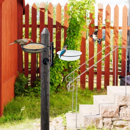 Wall Mounted Bird Feeder with Metal Mesh Seed Tray and 2 Bird Bath Bowls,Heavy Duty Fence Tree Mount Birds Feeder for Outside Wild Birds,Table Mountable Platform Feeder in Garden Backyard