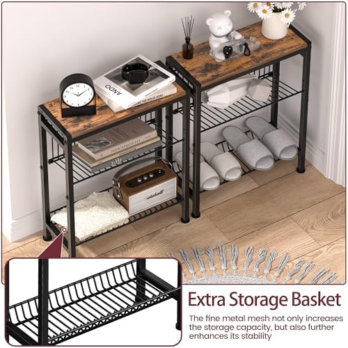 Narrow Side Table, 3-Tier End Table, Small Nightstand