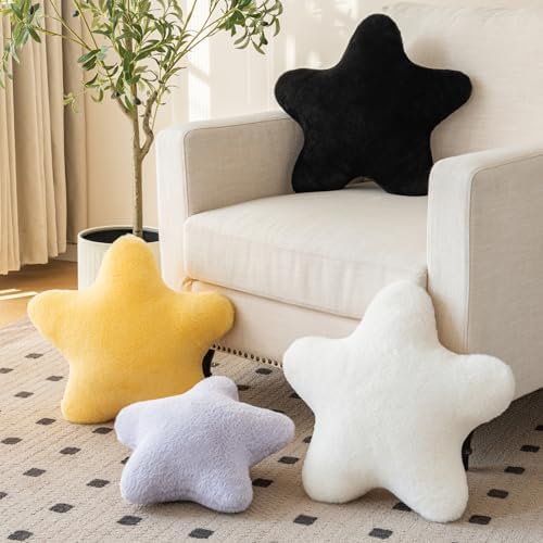 Star Pillow, Decorative Throw Pillow with Plush for Couch, Cute Decor Pillows for Bed, Aesthetic Star Shaped Pillow Fun Cushion for Sofa Living Room (Black, 19.6 Inches)