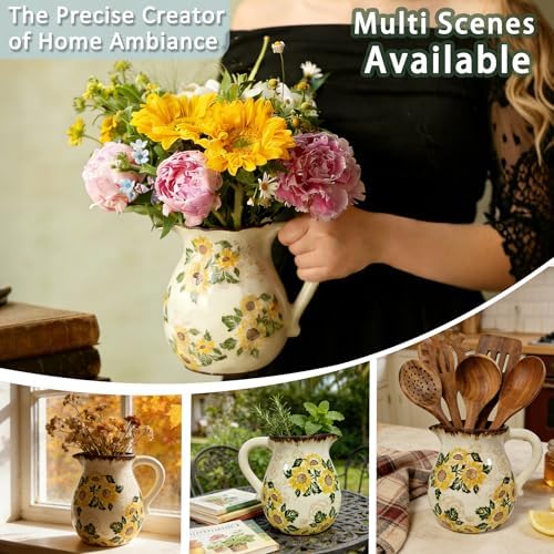 6.1" Sunflower Ceramic Vintage Farmhouse Utensil Holder for Kitchen Counter