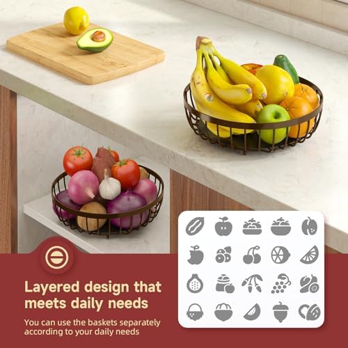 Sevenblue 2 Tier Fruit Bowl for Kitchen Counter, Brown, Extra Large