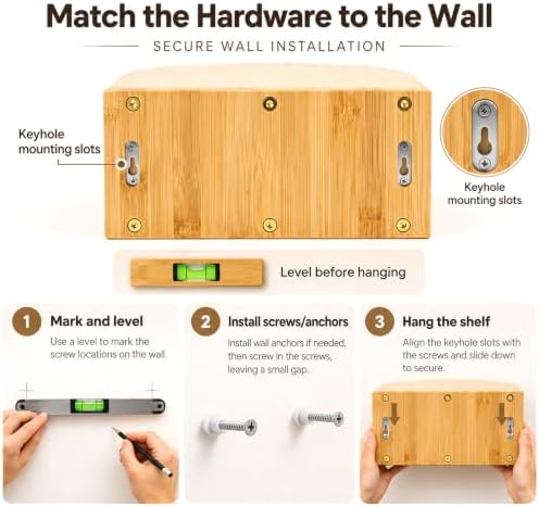 Bamboo Floating Wall Mounted Nightstand Wall Storage Shelf (1, Nature)