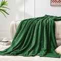 BEDELITE 3D Ribbed Dark Green Fleece Throw Blanket for Couch, 50x60 Inch