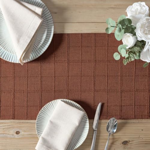 ZeeMart Linen Checked Farmhouse Table Runner, 13x60 Inches Terracota