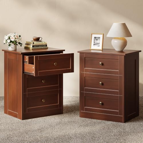 wanan Nightstand Set of 2 with Hidden Drawer, Walnut