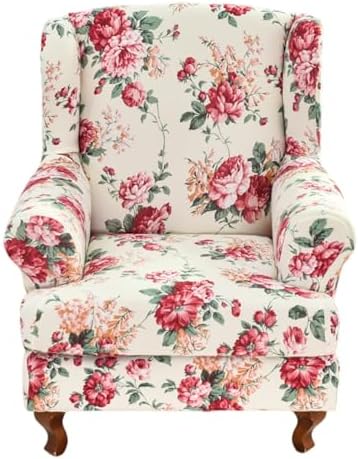 HAOYONG Wing Chair Slipcovers Stretch Wingback Chair Covers Printed 2 Pieces Wingback Armchair Slipcover Elastic Chair Slip Covers Washable Armchair Protector Cover for Living Room and Bedroom
