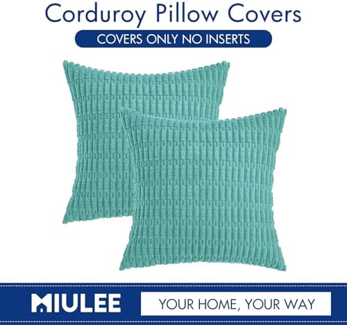 MIULEE Corduroy Decorative Throw Pillow Covers 20x20 Aqua Green Pack of 2