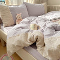 LifeTB Purple Gingham Duvet Cover Twin XL Cozy Washed Microfiber Purple Checkered Plaid Duvet Cover with 2 Pillowcases Romantic White Lace Comforter Cover 3 Pieces Gingham Grid Bedding Set