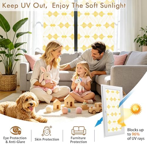 SOMWISE Frosted Window Privacy Film, Decorative Sun Heat Blocking, Anti UV