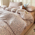 Leopard Duvet Cover Set Queen,Muslin Cotton,Nude Beige Pink