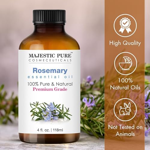 Majestic Pure Essential Oil with Glass Dropper - 100% Pure and Natural - Essential Oils for Diffuser, Aromatherapy, Soap and Candle Making, Rosemary Essential Oil, Rosemary Oil, 4 Fl Oz (Pack of 2)