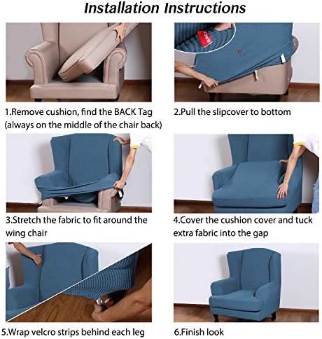 Turquoize Wingback Chair Covers 2 Piece Wing Chair Slipcover Stretch Slipcovers for Wingback Chairs Wing Chair Cover Spandex Jacquard Fabric with Elastic Bottom Non-Slip Furniture Cover, Dusty Blue