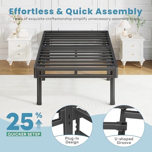 14" Twin All-in-One Box Spring, Metal Mattress Foundation with 9 Legs