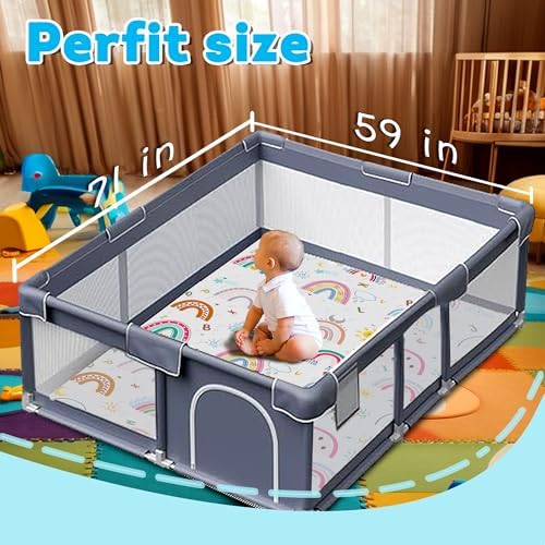 Baby Play Mat, Thick & Soft 71" X 59" Playpen mat (Rainbow)