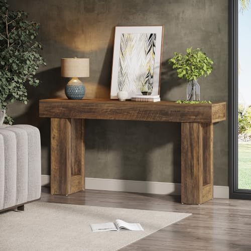 Tribesigns 63-Inch Long Console Table, Wooden Rectangular Sofa Table Behind The Couch, Farmhouse Entryway Table for Entrance, Hallway, Living Room (Dark Walnut (63"))