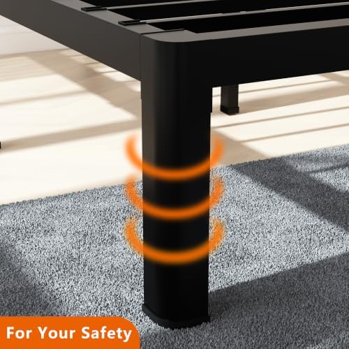 yookare Queen Metal Platform Bed Frame 14 Inch, 3500 lbs Heavy Duty Steel Slat Bed Frame, Round Anti-Bump Corners & Recessed Middle Legs,Anti-Slip Mattress Stopper, No Box Spring Needed