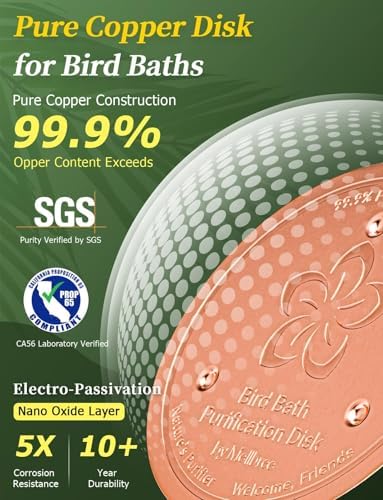 Mellbree 4-Pack Bird Bath Copper Disc, 0.6mm Reinforced 99.99% Pure Copper Cleaning Disk with Triple-Point Support for Physical Safe Clean Water All-Season (Flower)