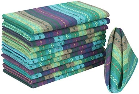 Lightnpro Salsa Stripes Cloth Napkins Set of 12, 18x18 Inch, Teal Multi