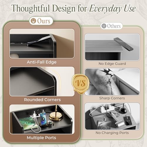 Huuger Nightstand with Charging Station, USB-C Port, End Table