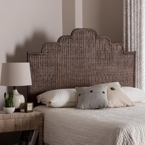 Bali & pari Raphaela Natural Rattan Standalone Headboard - Handwoven Wicker Panel Headboard with Stepped Detailing, Queen