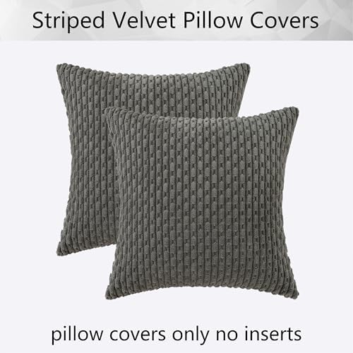 Kevin Textile Soft Corduroy 28x28 Inch Pillow Covers 2 Pack, Dark Grey