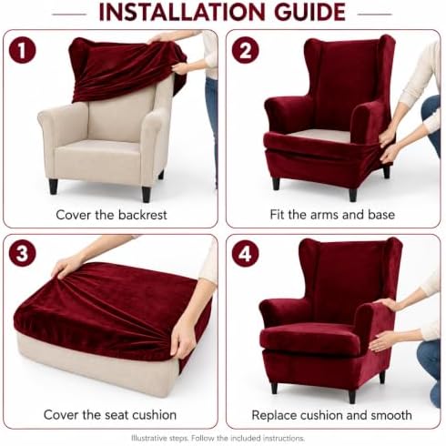 NILUOH Velvet Wingback Chair Covers 2-Piece, Slipcovers for Living Room