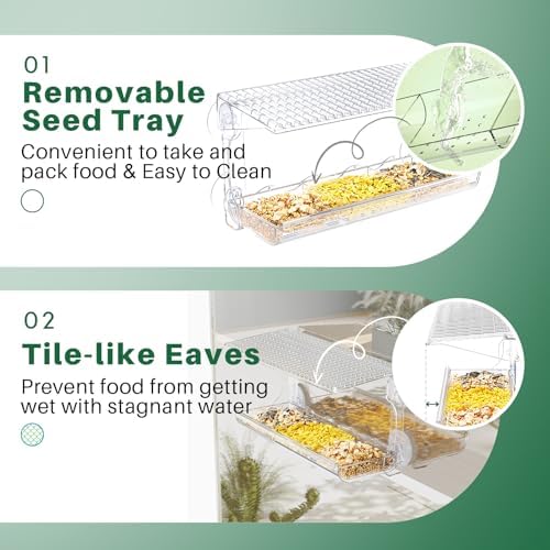 SUNALLY Window Bird Feeder Outdoors, Clear Bird Feeders for Wild Watching