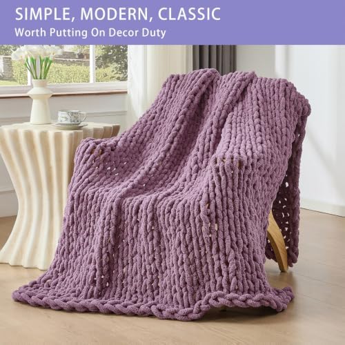 Bigacogo Chunky Knit Throw Blanket for Couch, 51x63 inches, Winter Grape