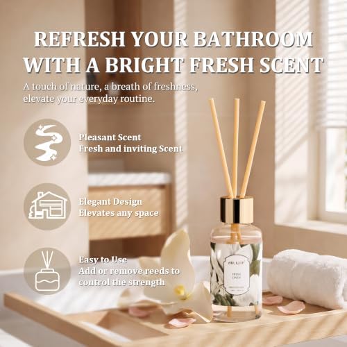 Airkeep Reed Diffuser Set, 3 Pack Fresh Linen Ocean Mist Citrus Fragrance Oils for Home, Long Lasting Aroma with Reed Sticks for Bedroom, Bathroom, Living Room & Office