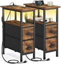 SONGMICS Side Table with LED Light, Narrow End Table with 2 Fabric Drawers