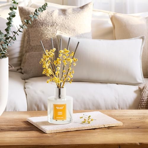 Airkeep Reed Diffuser Set,3.38 fl oz (100 ml) - Citrus Lemon Oil Diffusers with 8 Reed Sticks, Home Fragrance Reed Diffuser for Bathroom Shelf Decor