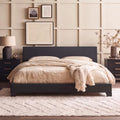 Allewie King Size Faux Leather Bed Frame, Adjustable Headboard, Black