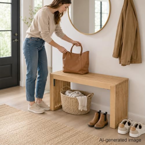 SwallowLiving Solid Wood Entryway Bench 30" Farmhouse Dining Room Slatted