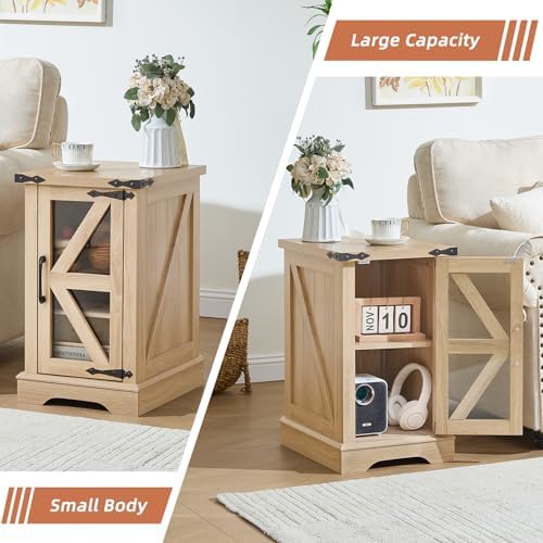 Joaxswe Narrow Night Stand Set 2 with Glass Barn Door