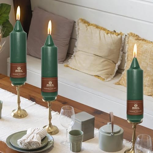 NJAO HOO Dark Green Short Taper Candle 5 Inch Christmas Candlesticks Unscented Dripless Tapered Candle Set for Home Decor Party Dinner Candles, 4 Pack