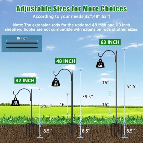 FEED GARDEN 63'' Bird Feeder Pole, 5-Prong Base Shepherds Hook for Outdoor