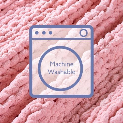 Bigacogo Chunky Knit Throw Blanket for Couch, 40x80 inches, Blush Pink