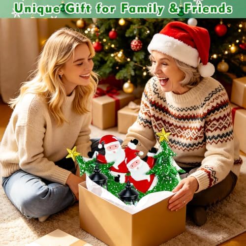 2 Packs Solar Christmas Trees Santa Claus Garden Stakes Solar Lights Multi-color Changing Christmas Decorations Outdoor,Xmas Gifts for Women Mom,Waterproof Solar Christmas Lights for Yard Lawn Porch